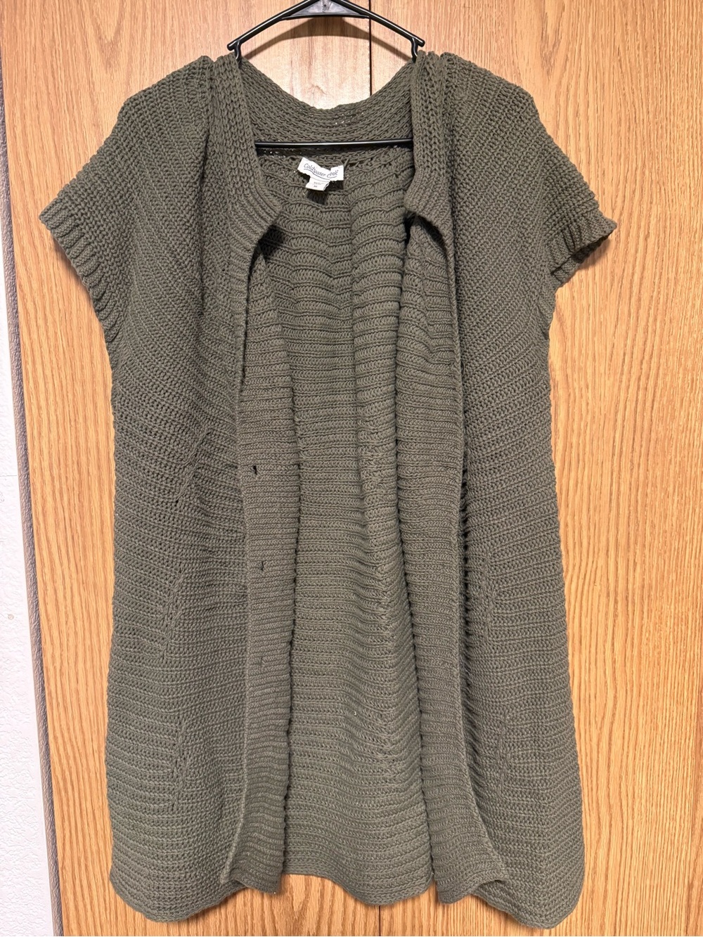 Coldwater Creek Olive Green Short-Sleeve Open Front Knit Cardigan